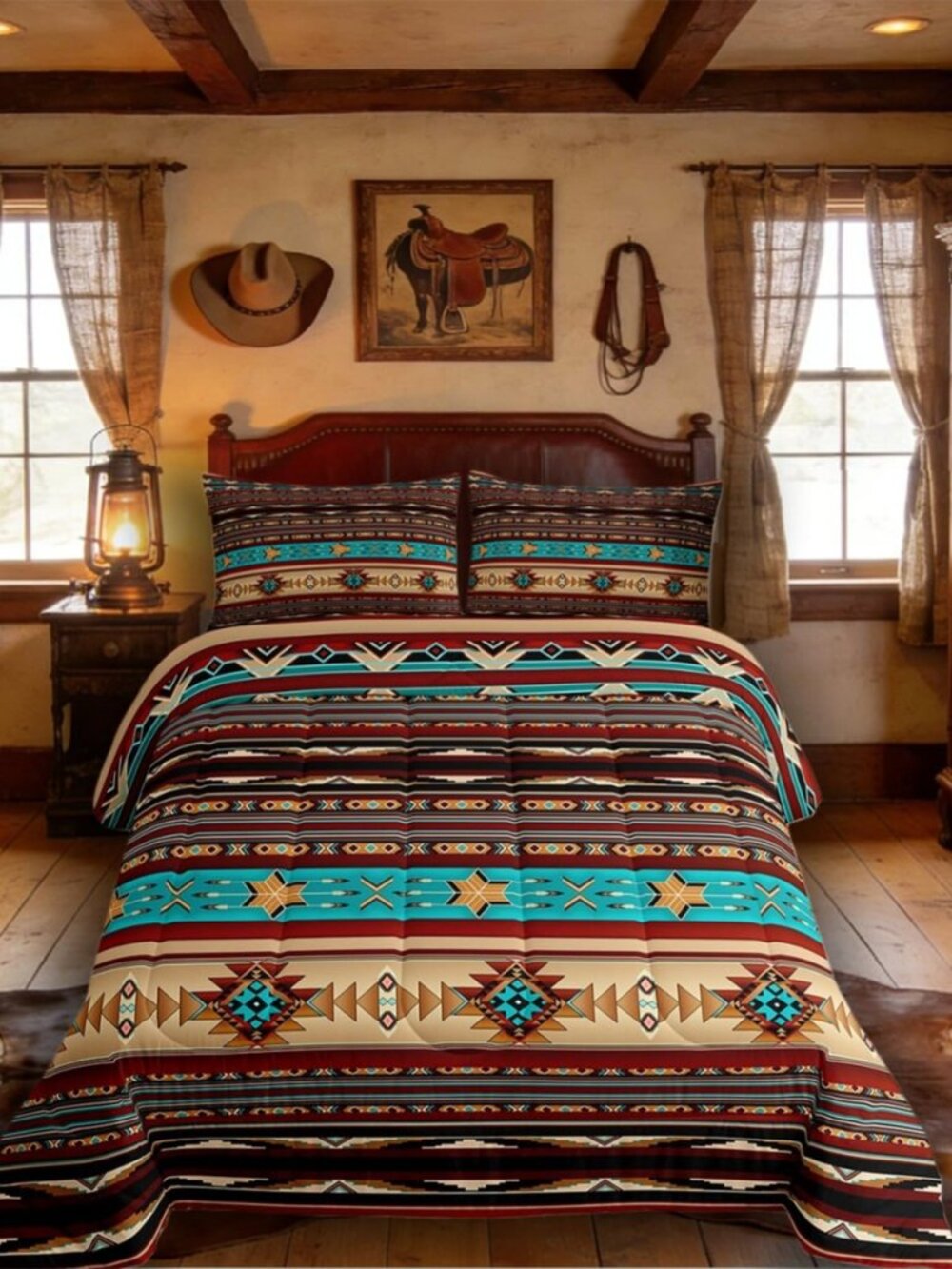 Aztec Quilt Ethnic Tribal Arrow Queen Comforter Set,Vintage Southwestern Native